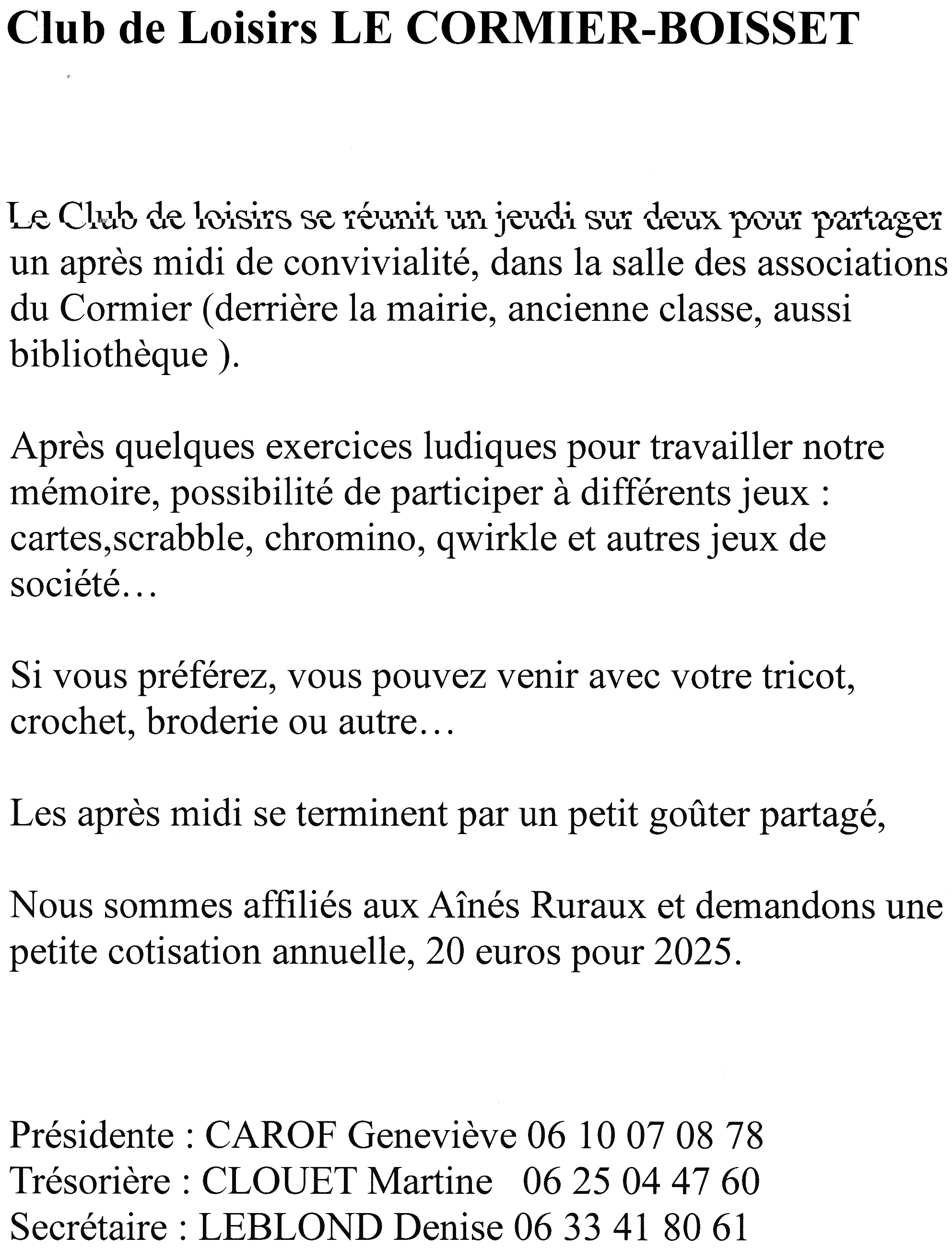 Club de loisirs boisset le cormier